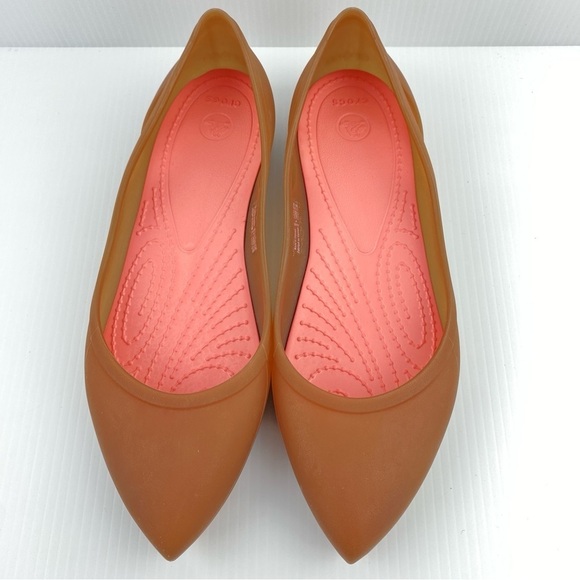 Crocs Rio Flats Ballet Flats Size 7W Pointed Toe Tan and Peach - Picture 2 of 10
